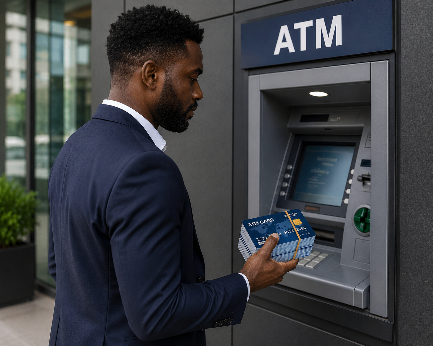 Customer using a bank card at an ATM