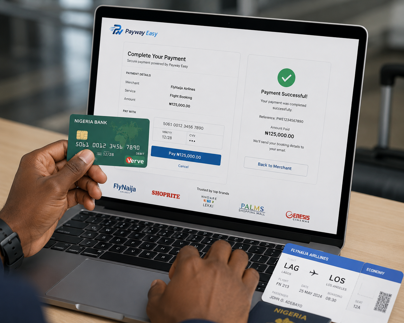 Customer completing a secure Payway Easy payment on a laptop